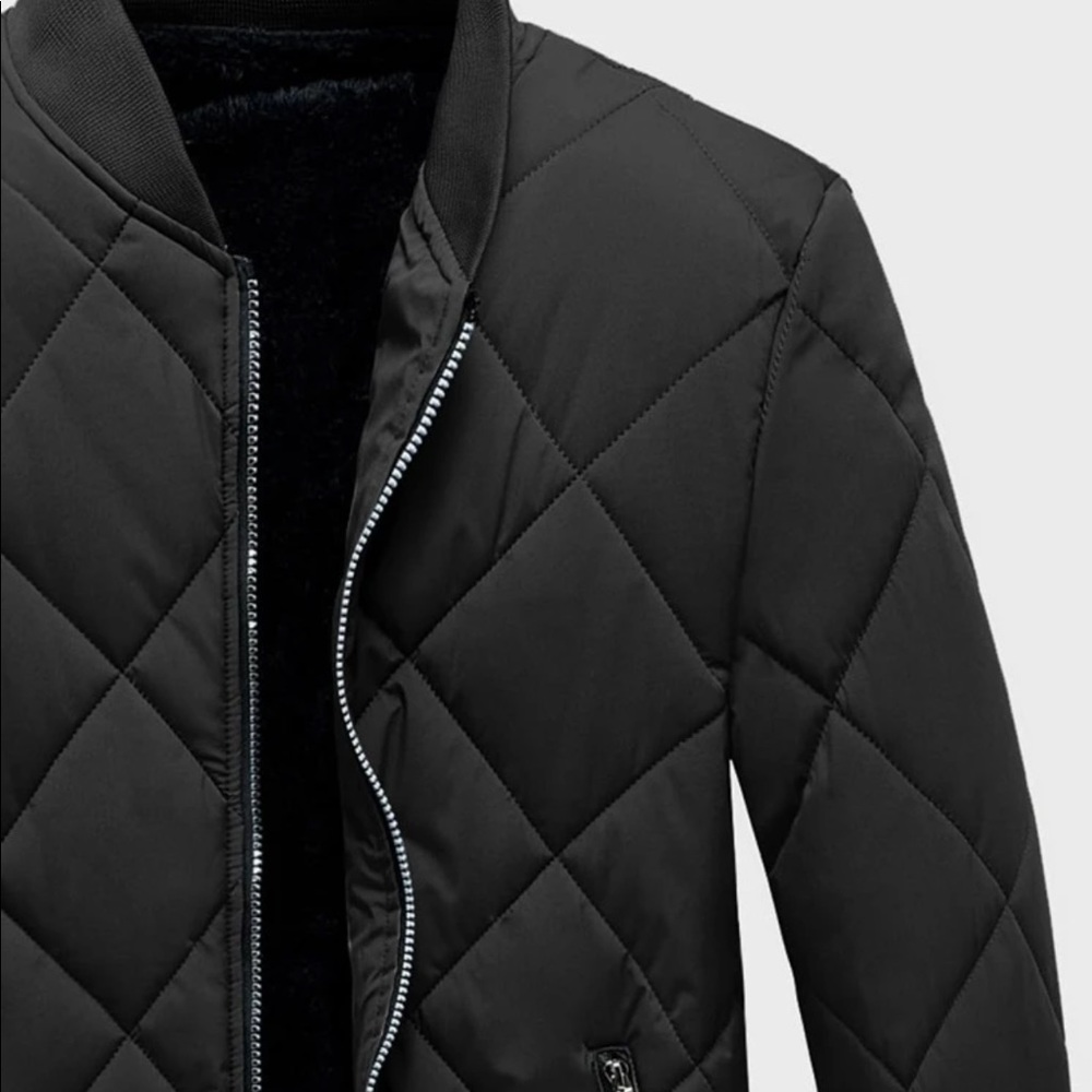 Men’s Black Quilted Bomber Jacket - Picture 6 of 6